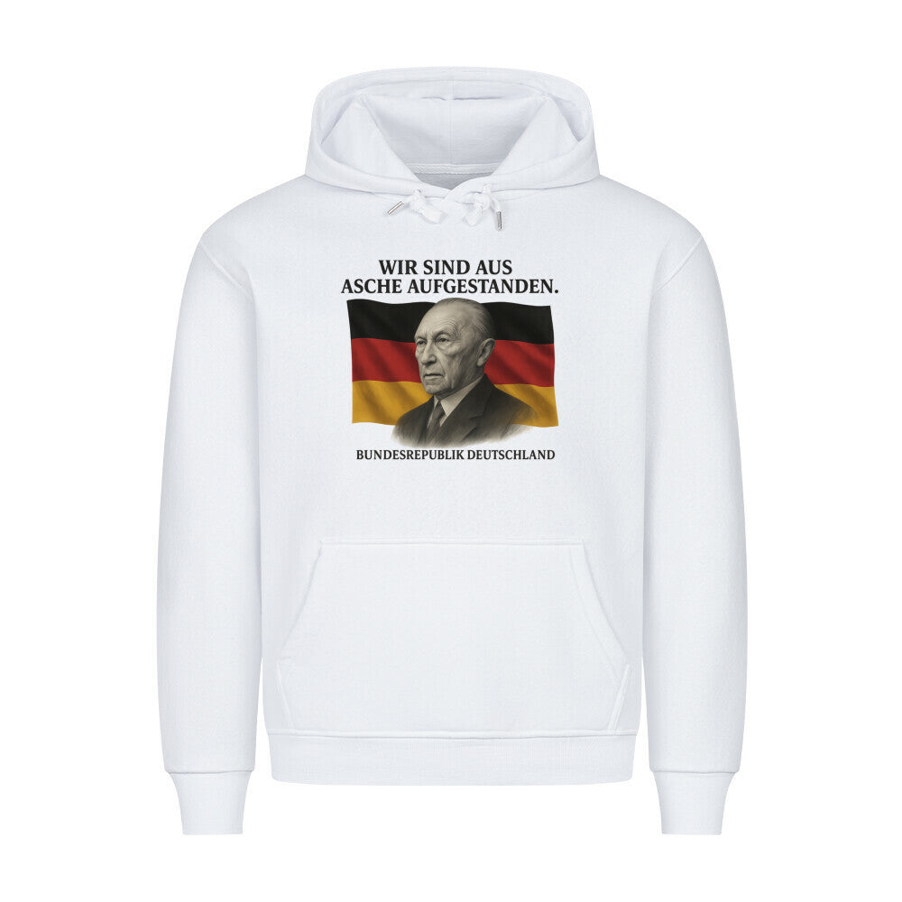 Grauer Pelasgia Hoodie "Neubeginn der Nation" mit Kapuze und Kängurutasche, weiches Material, Frontdruck, bequemer Alltagslook