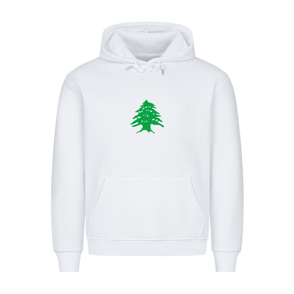 Hoodie von Pelasgia mit Libanon-Design, bequeme Passform, in dunkler Farbe, mit Kapuze und Fronttaschen.