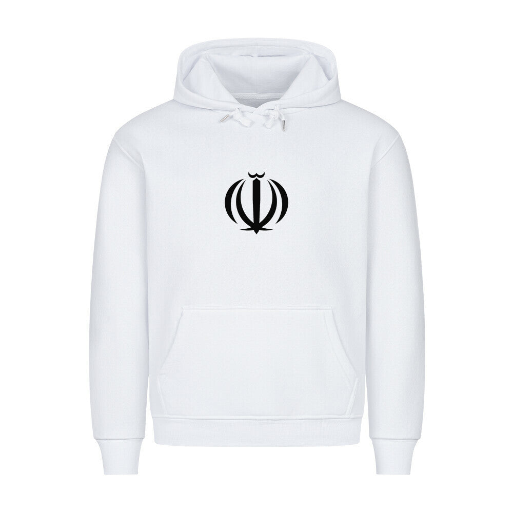Grauer Pelasgia Hoodie mit Iran-Print, bequemer Kapuzenpullover aus weichem Stoff, für Damen und Herren.