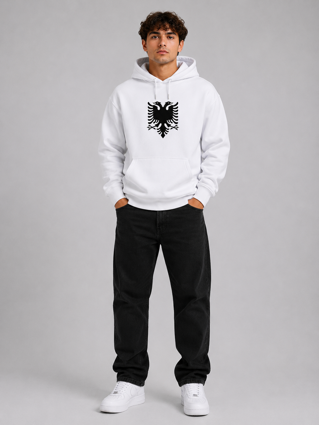 Pelagia Hoodie mit Albanien-Design, bequemer Baumwoll-Hoodie in Blau mit Albanien-Flagge und Logo, sportlich und stylisch