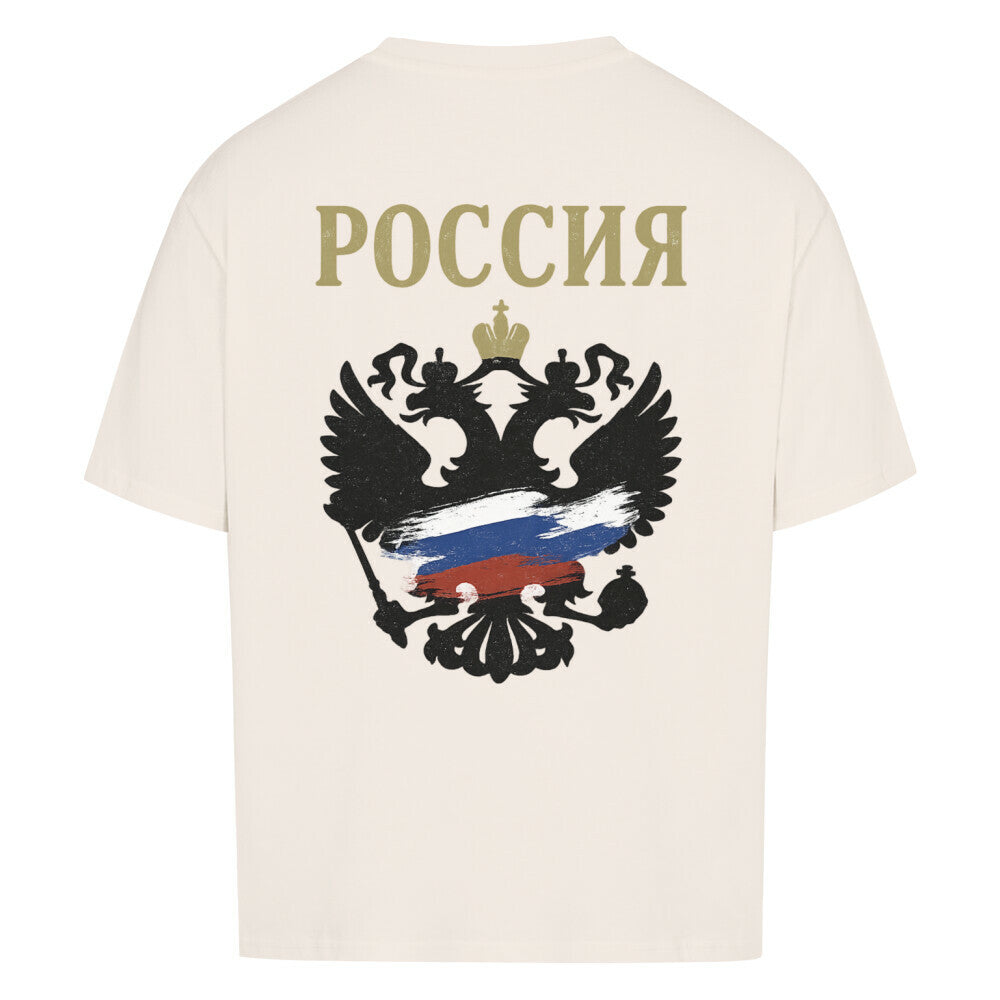 Weißes Oversized T-Shirt von MarketPrint mit Russland-Design, große Passform, sichtbarer Druck auf der Vorderseite