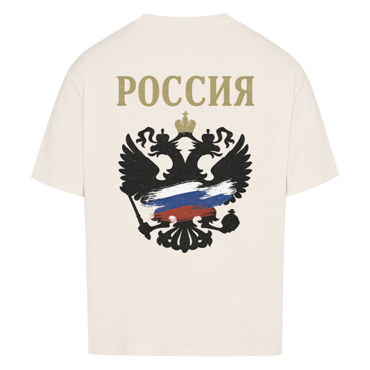 Weißes Oversized T-Shirt von MarketPrint mit Russland-Design, große Passform, sichtbarer Druck auf der Vorderseite