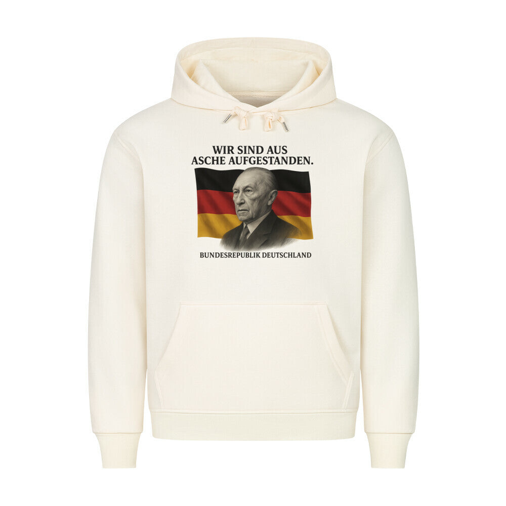 Grauer Pelasgia Hoodie "Neubeginn der Nation" mit Kapuze und Kängurutasche, bequeme Passform, auf weißem Hintergrund.