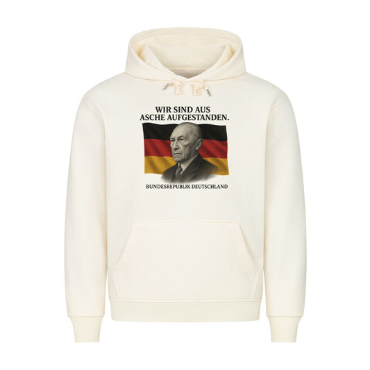 Grauer Pelasgia Hoodie "Neubeginn der Nation" mit Kapuze und Kängurutasche, bequeme Passform, auf weißem Hintergrund.