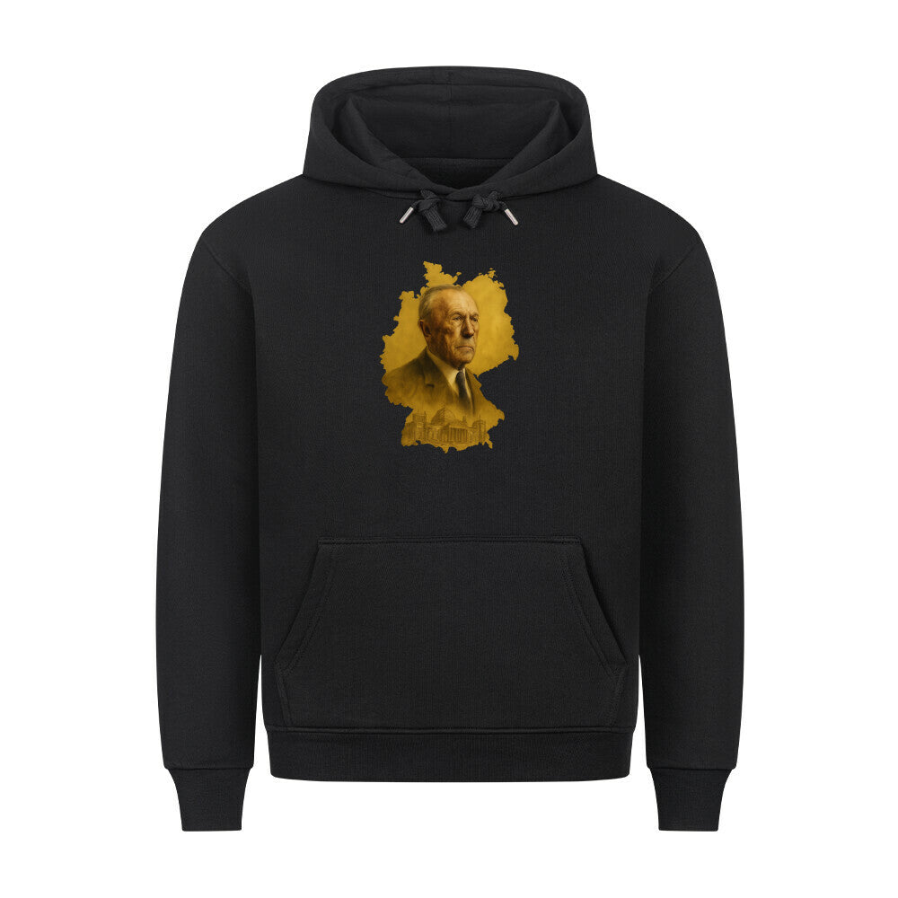 Hoodie von Pelasgia mit Druck „Vater der Republik“ in Grau, weiche Baumwollqualität, bequemer Schnitt, frontaler Print.