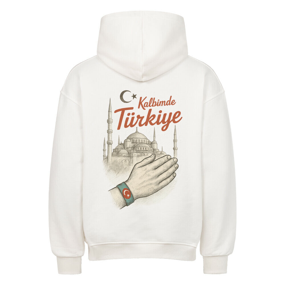 Großer Pelasgia Hoodie mit Kalbimde Türkiye Design, weiches Material, bequemes Oversized Schnitt, sommerliche Streetwear.