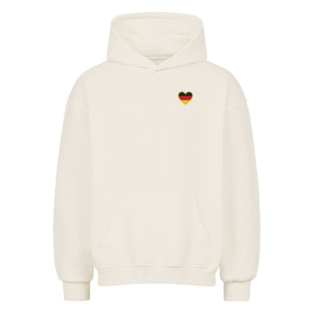 Grauer Pelasgia Heimatliebe Oversized Hoodie aus weichem Stoff, mit großem Aufdruck auf der Vorderseite.