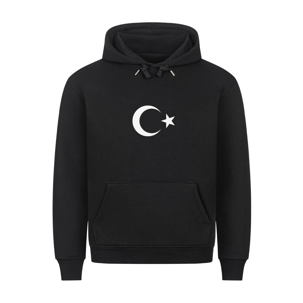 Grauer Pelasgia Hoodie mit türkischem Flaggen-Design, bequemer Baumwollstoff, lässiger Schnitt für Damen und Herren.