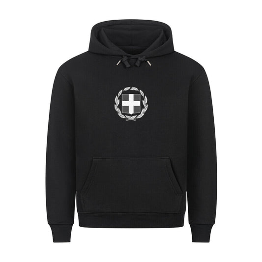 Grauer Pelasgia Hoodie mit Griechenland-Design, bequemer Sweatshirt aus weichem Material, perfekt für entspannte Tage.