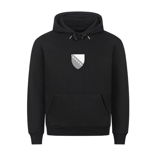 Grauer Pelasgia Hoodie mit Bosnien-Design, bequemer Pullover aus weichem Material, für einen lässigen Look.