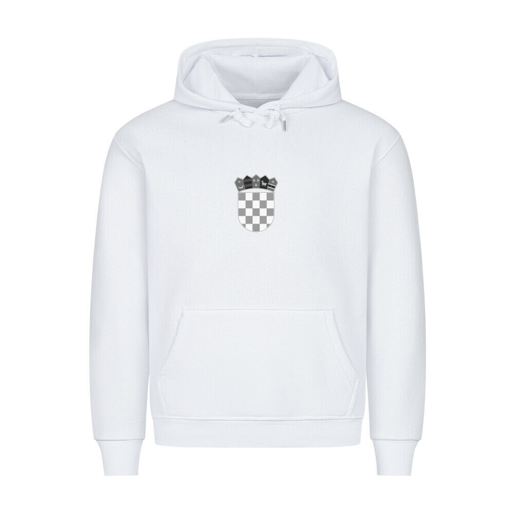 Grauer Kroatien Hoodie von Pelasgia, weiches Material, mit Kroatien-Design, bequemes Kleidungsstück für Fans.