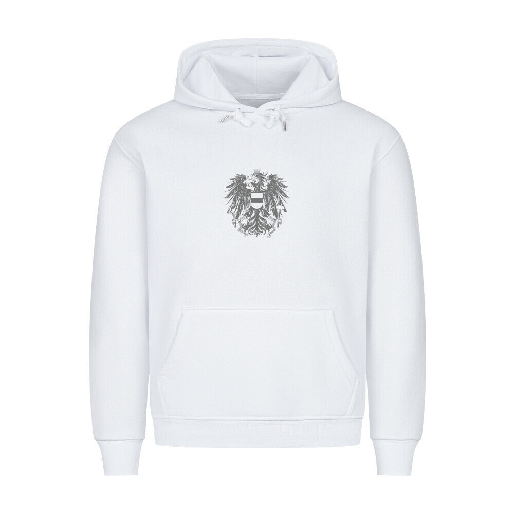 Grauer Pelasgia Hoodie mit Österreich-Design, bequemer Kapuzenpullover aus weichem Material, für Komfort und Stil.