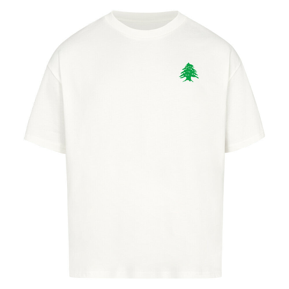 Helles, oversized T-Shirt von Pelasgia mit Libanon-Design, locker geschnitten und bequem für den Alltag, auf weißem Hintergrund.