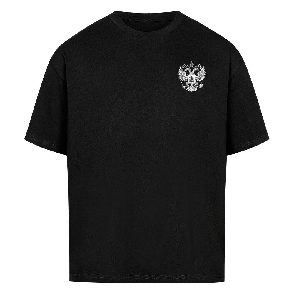 Großes russisches T-Shirt von Pelasgia mit Oversized-Passform, weiße Baumwolle, lässiger Stil, auf dem Bild sichtbar.
