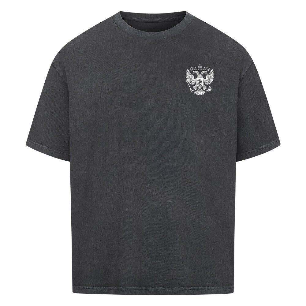 Russland Oversized T-Shirt von Pelasgia, bequemes Baumwollshirt mit Russland-Print, lässiger Schnitt, modisches Streetwear-Design.