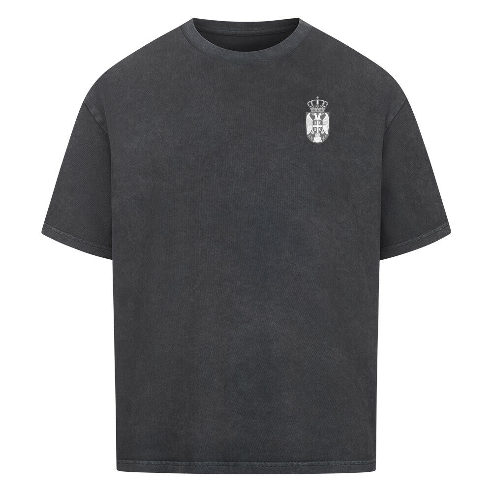 Großes Pelasgia T-Shirt mit Serbien-Design, bequemes Oversized-Shirt aus weichem Stoff, sichtbare Druckgrafik in der Mitte