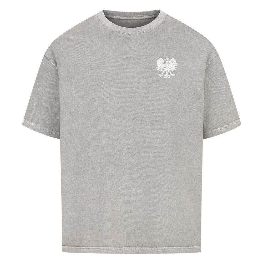 Damen Oversized T-Shirt von Pelasgia in Polen-Design, lockerer Schnitt, aus weichem Baumwollstoff, auf dem Bild sichtbar.