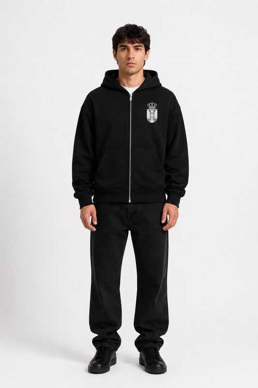Pelasia Zip-Hoodie in Serbien Design, bequemer Hoodie mit Reißverschluss und Logo, für einen lässigen Stil.