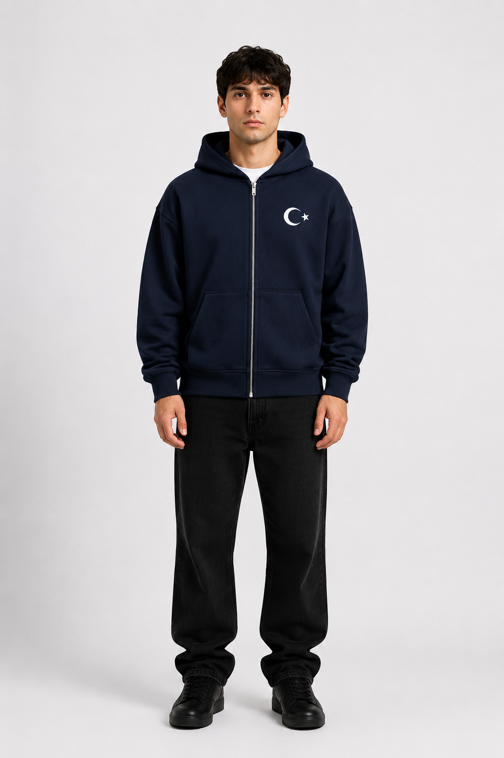 Dunkelblauer Pelasgia Zip-Hoodie mit türkischem Flaggenmotiv, weiche Kapuzenjacke für Männer und Frauen, sportlicher Stil