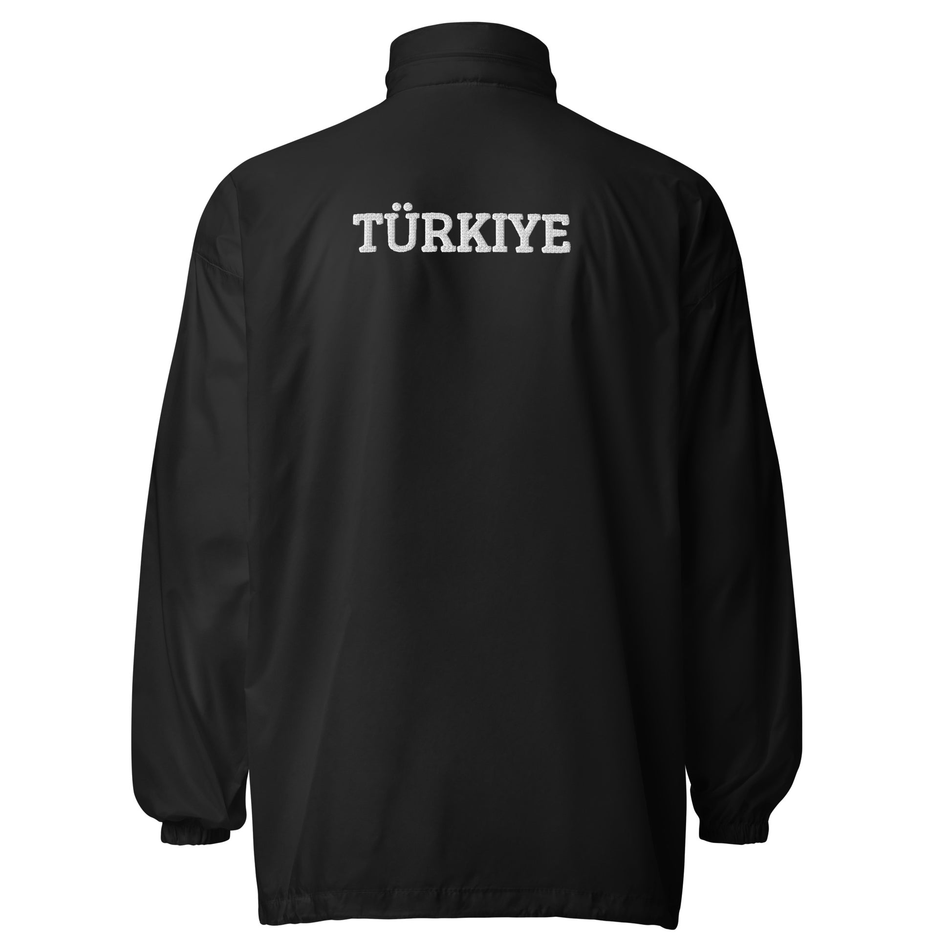 Unisex schwarze Windbreaker-Jacke der Marke Pelasgia, leichtes und sportliches Design, Rückenansicht.
