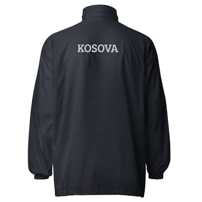 Unisex Windbreaker Jacke von Pelasgia in Navy, leichte und wasserabweisende Outdoor-Jacke, frontale Ansicht.