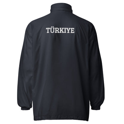 Unisex Navy Windbreaker Jacke von Pelasgia, leichte, wasserabweisende Outdoor-Jacke mit Reißverschluss und Kapuze.